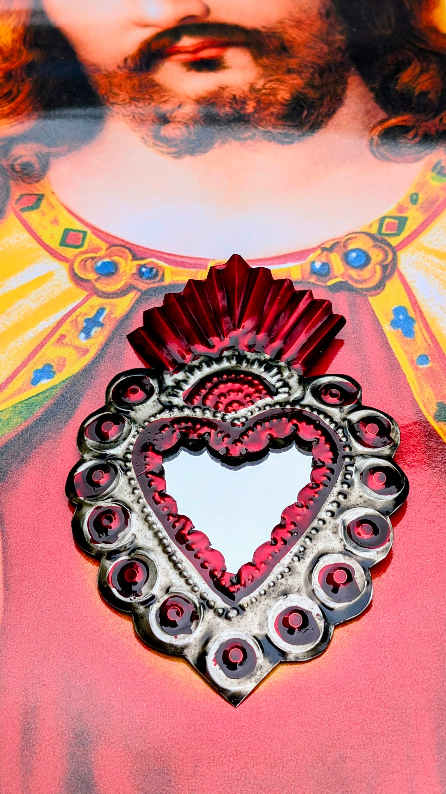 Red Sacred heart tin mirrors