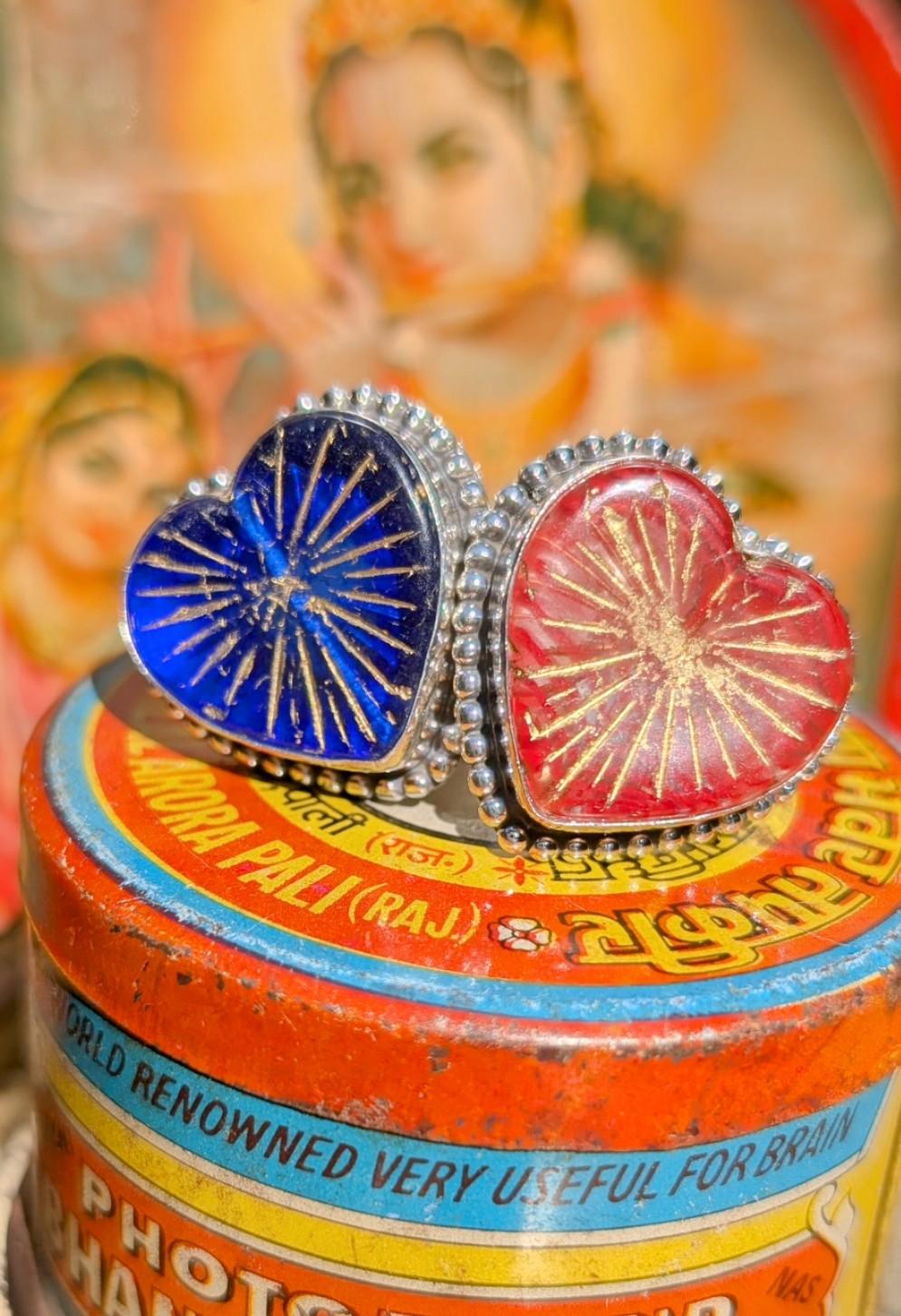 Czech glass sacred heart rings