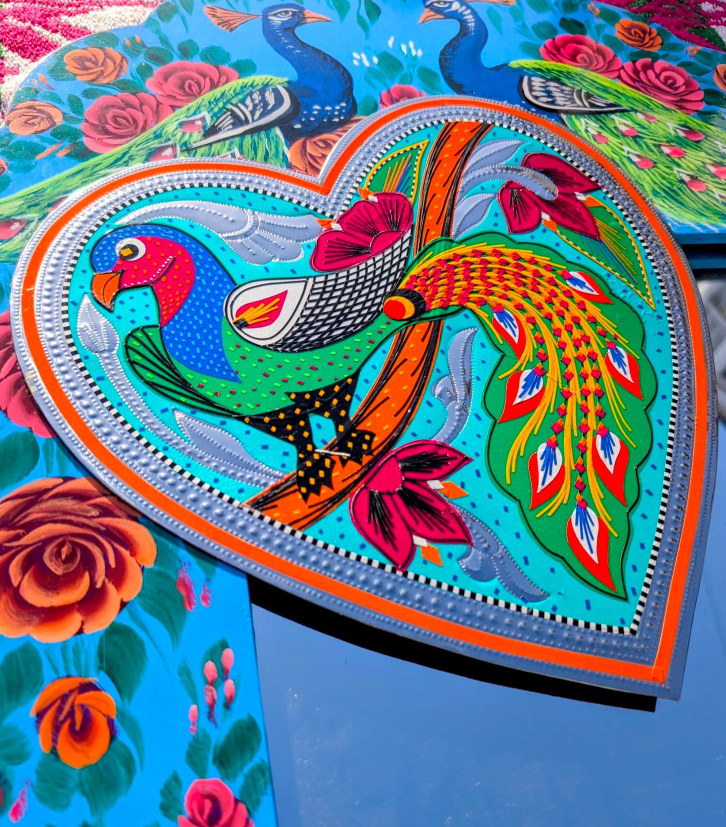 Peacock heart plaque