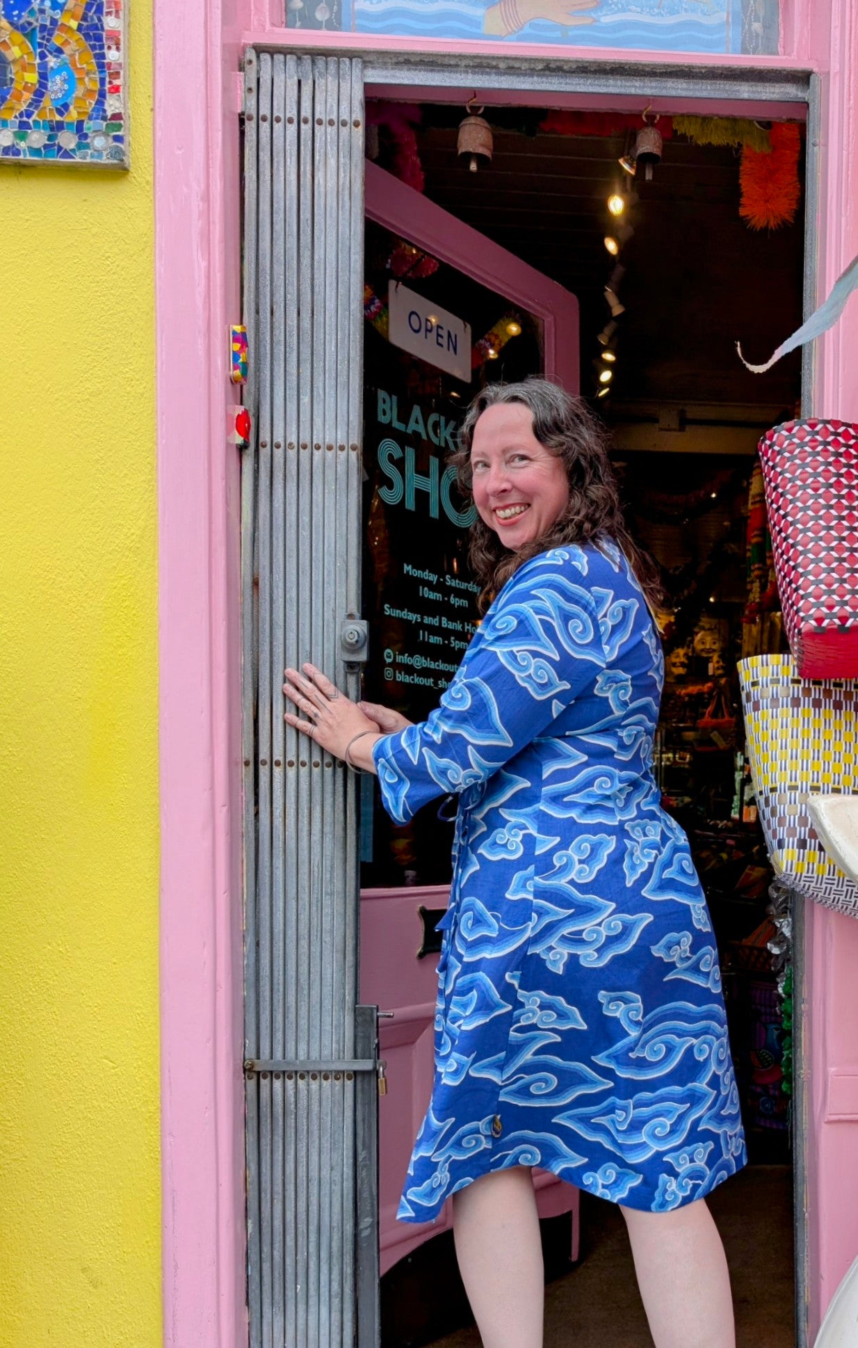 Cloud print wrap dress