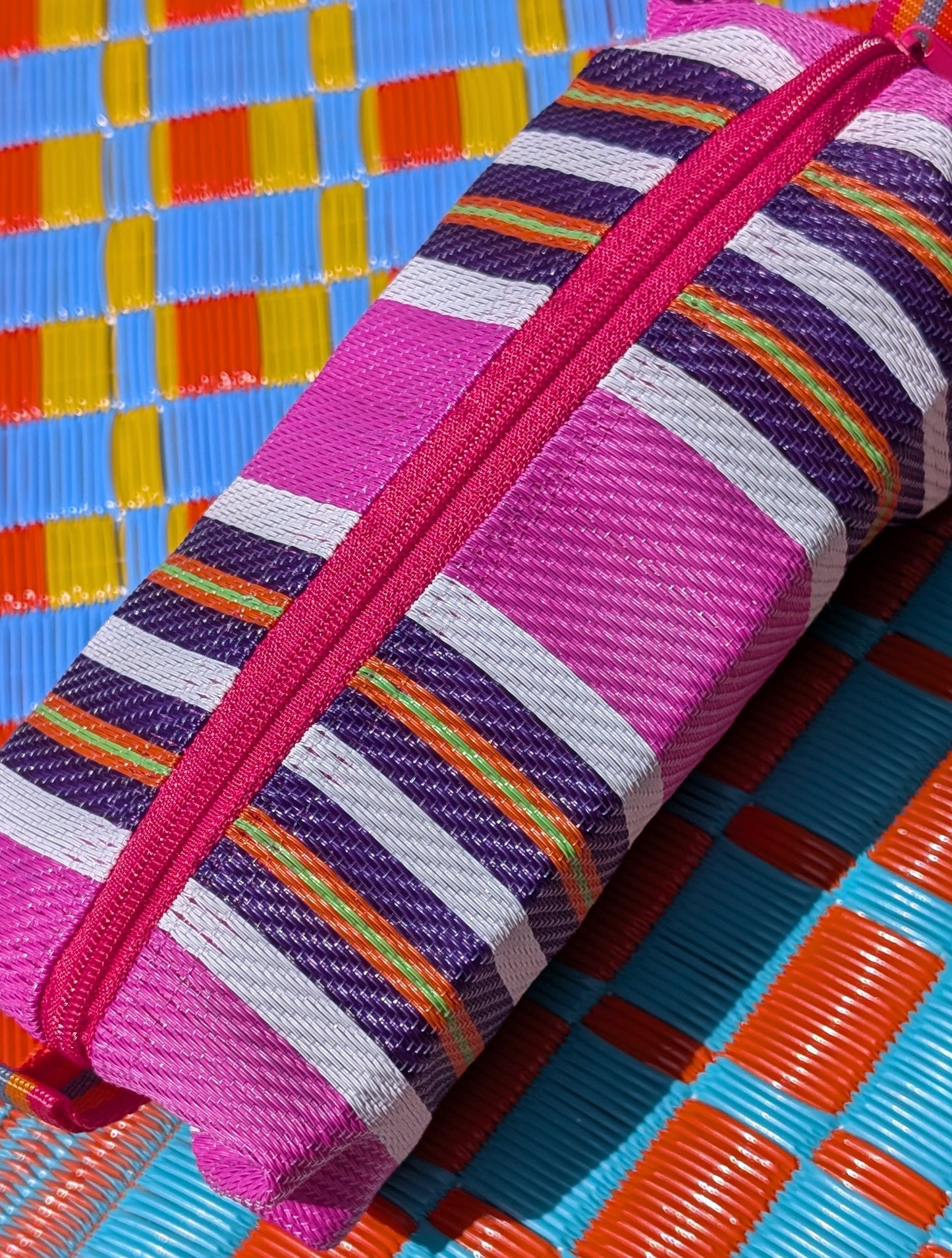 Recycled striped pencil case