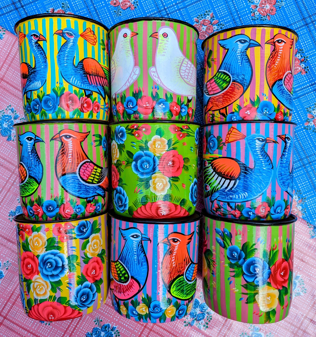 Truck art pot - birds and flowers