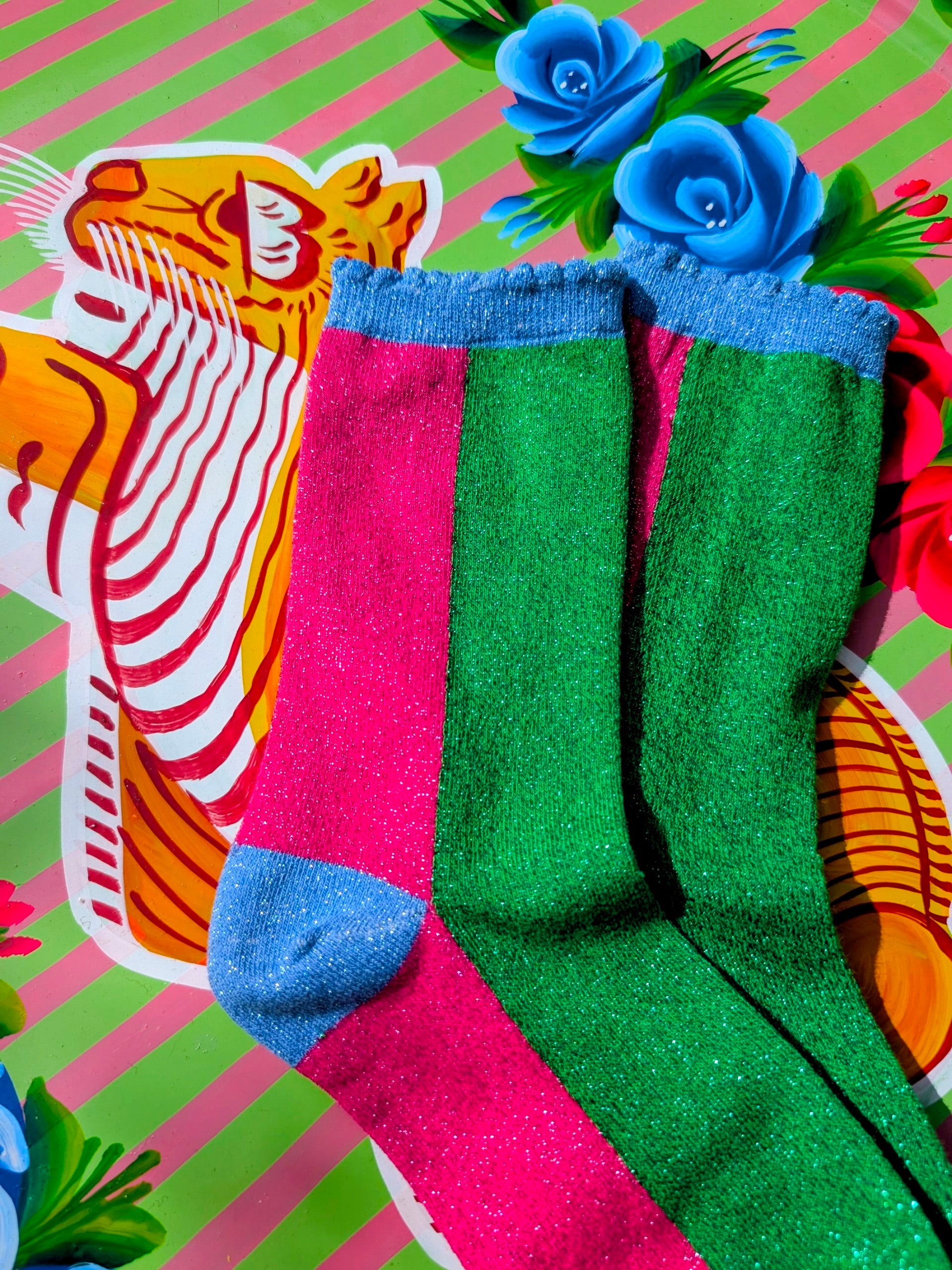 Colour block Glitter Socks