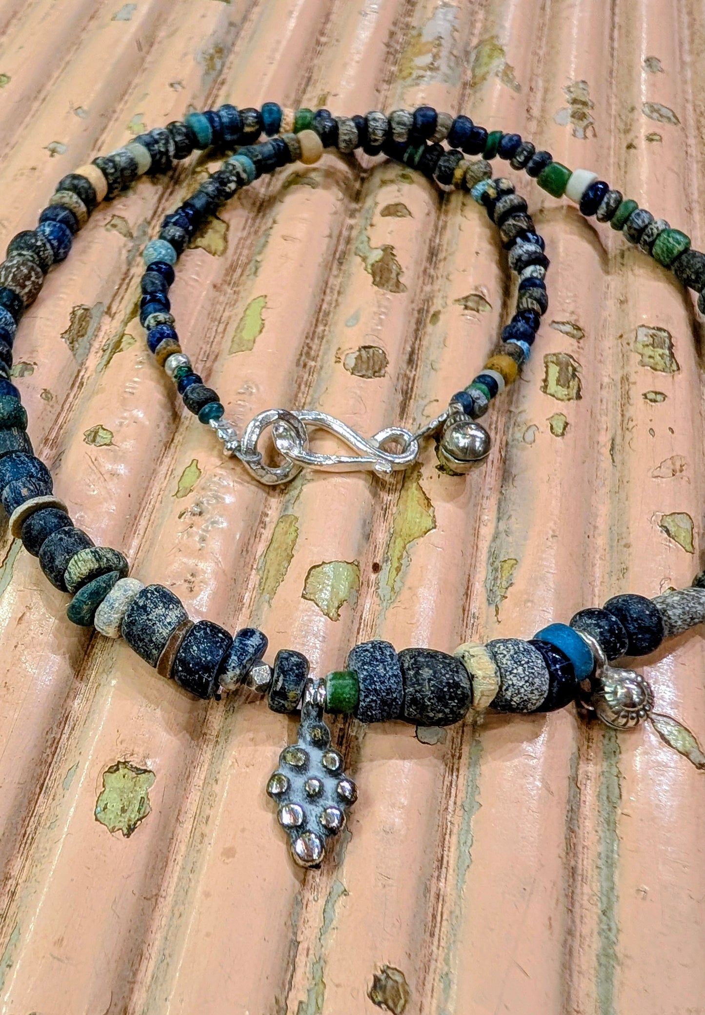 Antique excavated blue glass beads