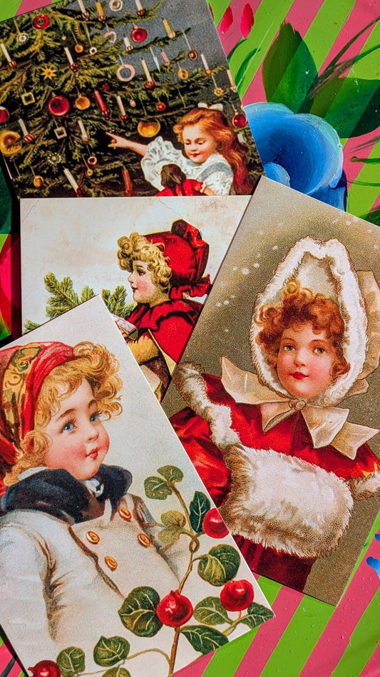 Set of 4 postcards with super sweet images taken from vintage Victorian ephemera.

Postcards come with coloured envelopes.

One of each design in a pack.

 
