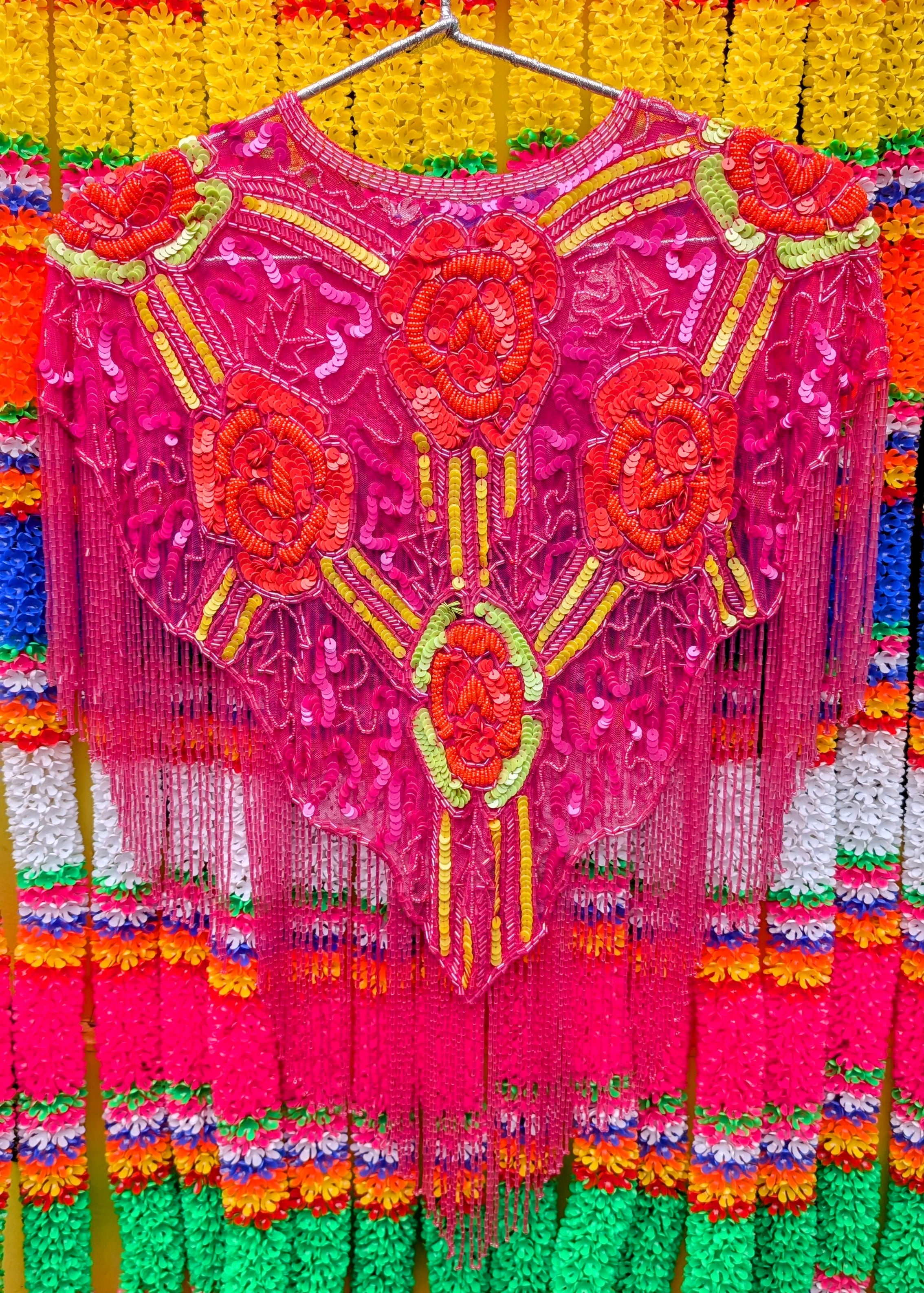 Folk florals sequin cape