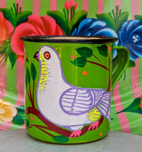 Painted truck art enamel mugs - greens