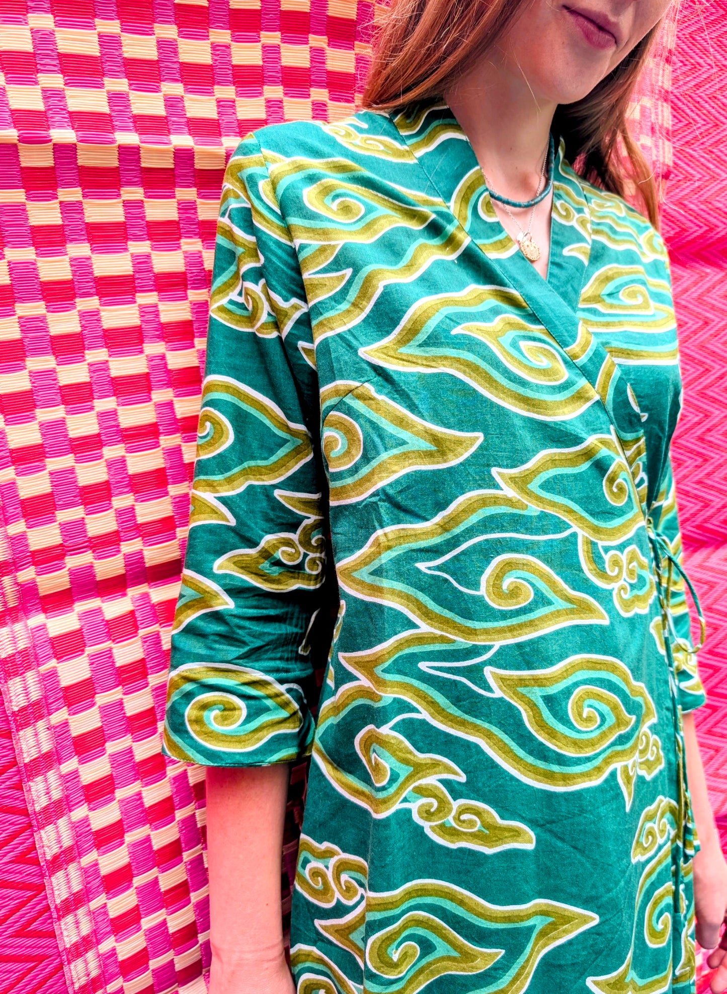 Cloud print wrap dress