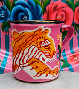 Painted truck art enamel mugs - hot pink