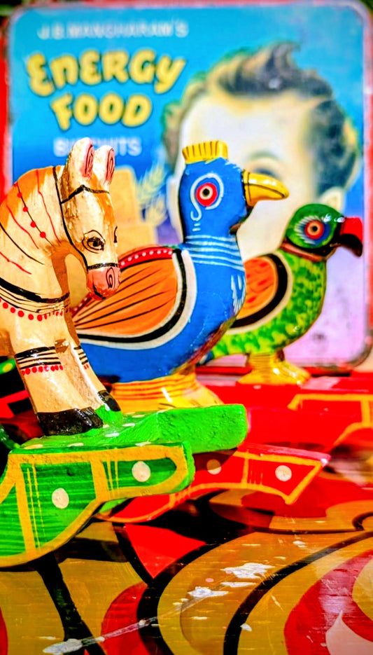 Happy rocking animals.

Love the fairground ride feels of these!

Hand carved and painted , these are village made, most beautifully by traditional trained toymakers, we love them!!

Approx 14 x 11 x 5cm

All handmade, so will vary slightly in finish.

 

 

 

 

 