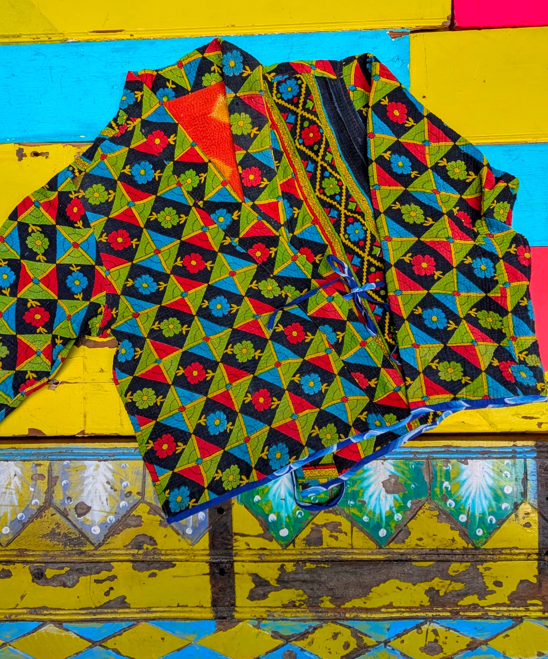 Graphic crop kantha jacket