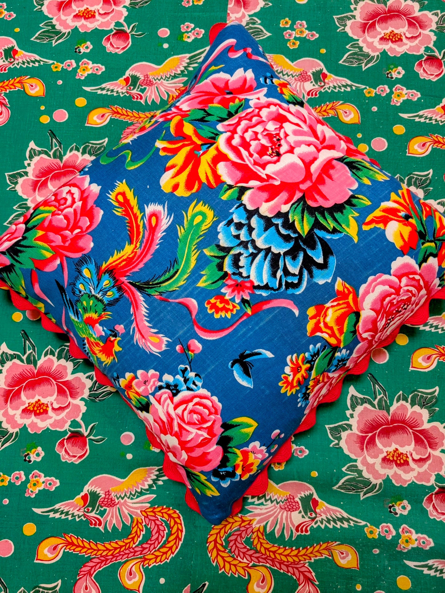 Shanghai peony and gingham cushions