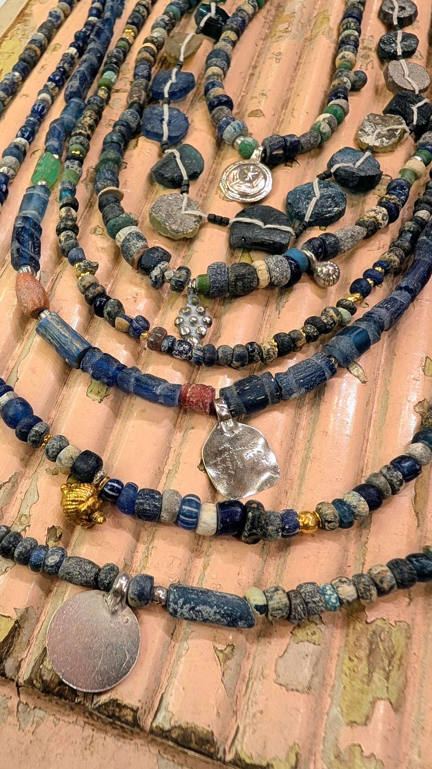 Antique excavated blue glass beads