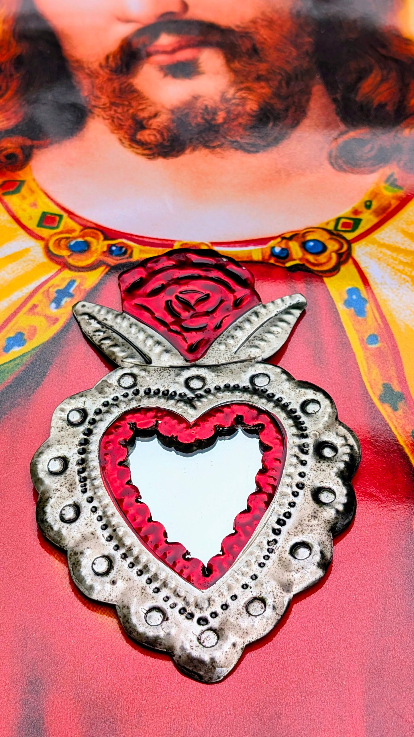 Red Sacred heart tin mirrors