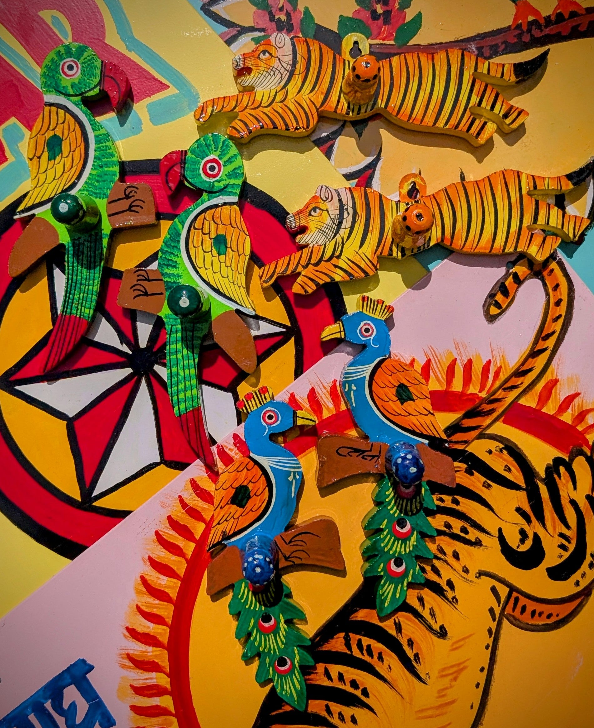 Skillfully handpainted wooden hooks all the way from the talented artisans of Rajasthan.

Great hooks for towels, jewels, scarves, jackets and a whole host of things!!!!

Available in parrot, tiger and peacock designs!

Sold in pairs. 

Parrot 17 x 8 cm

Peacock 16.5 x 7 cm

Tiger  20 x 6cm

 
