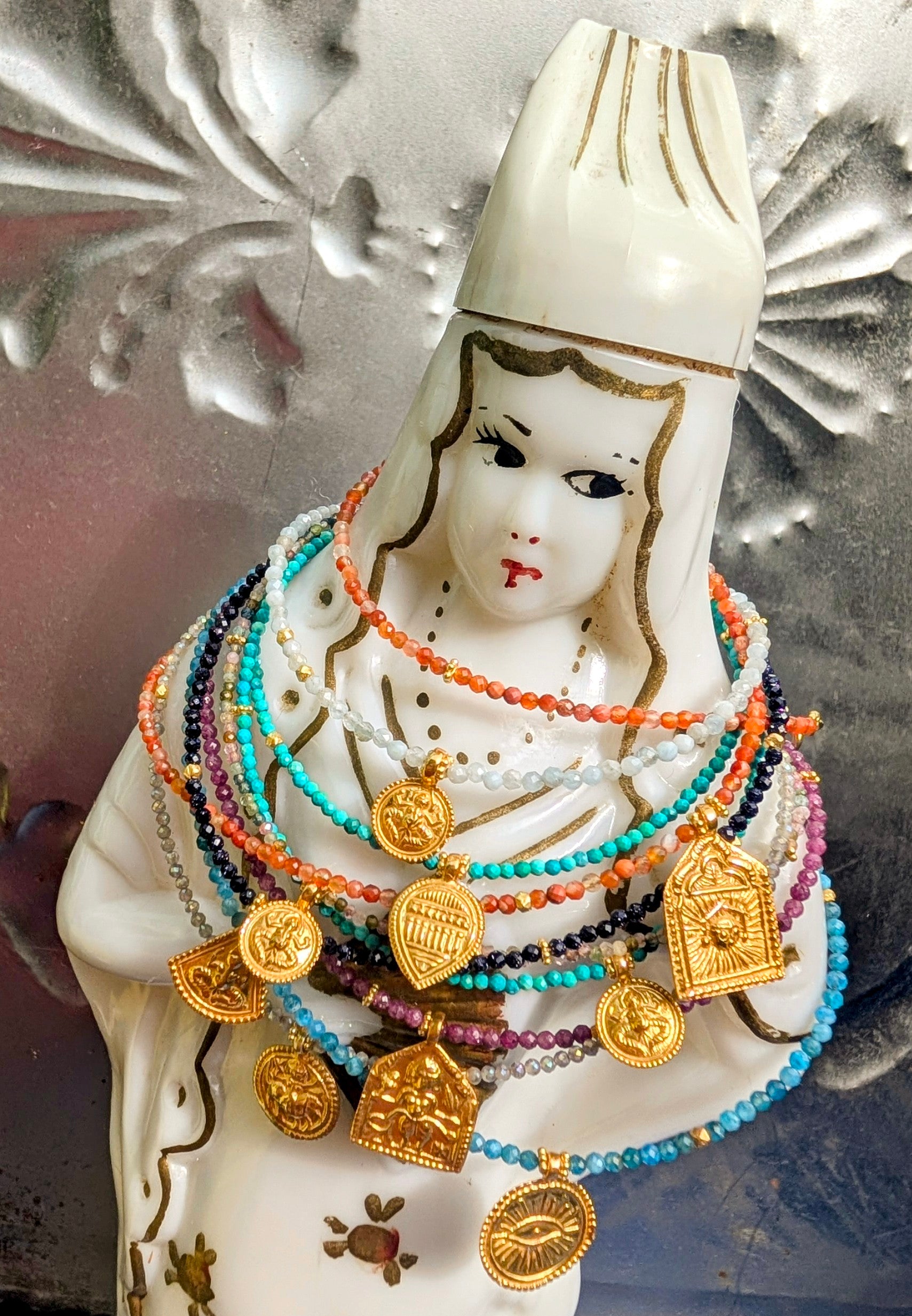 Semi precious necklaces with gold plated pendants