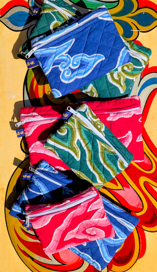 Gorgeous soft quilted cotton pouches in our favourite Javanese cloud inspired print. A pouch to help you organise your handbag!

Perfectly practical pouch, and good soft protection for glasses too!

Great for make up, money, stationary, travel docs, passport etc!

Cotton 

Small 15 X 12cm

Large 24 x 14cm

 

 