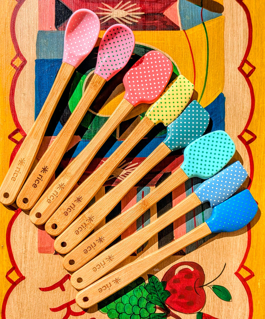 Fantastically colourful and kitsch but the most useful item!!

If you haven't had one before, you may not realise....but these are the BEST way of getting jam, honey... mayonnaise.. out of a jar and spread straight on to your sandwich!!

The flatter shape scrapes all and everything out of the corners, and bottom of a jar much better than a knife, and of course they look super cute hanging up on hooks or bunched in a cup too!!

 

 Sold as a set of 4

Makes eating fun again!

Dishwasher safe.

20 x 3.5cm eac