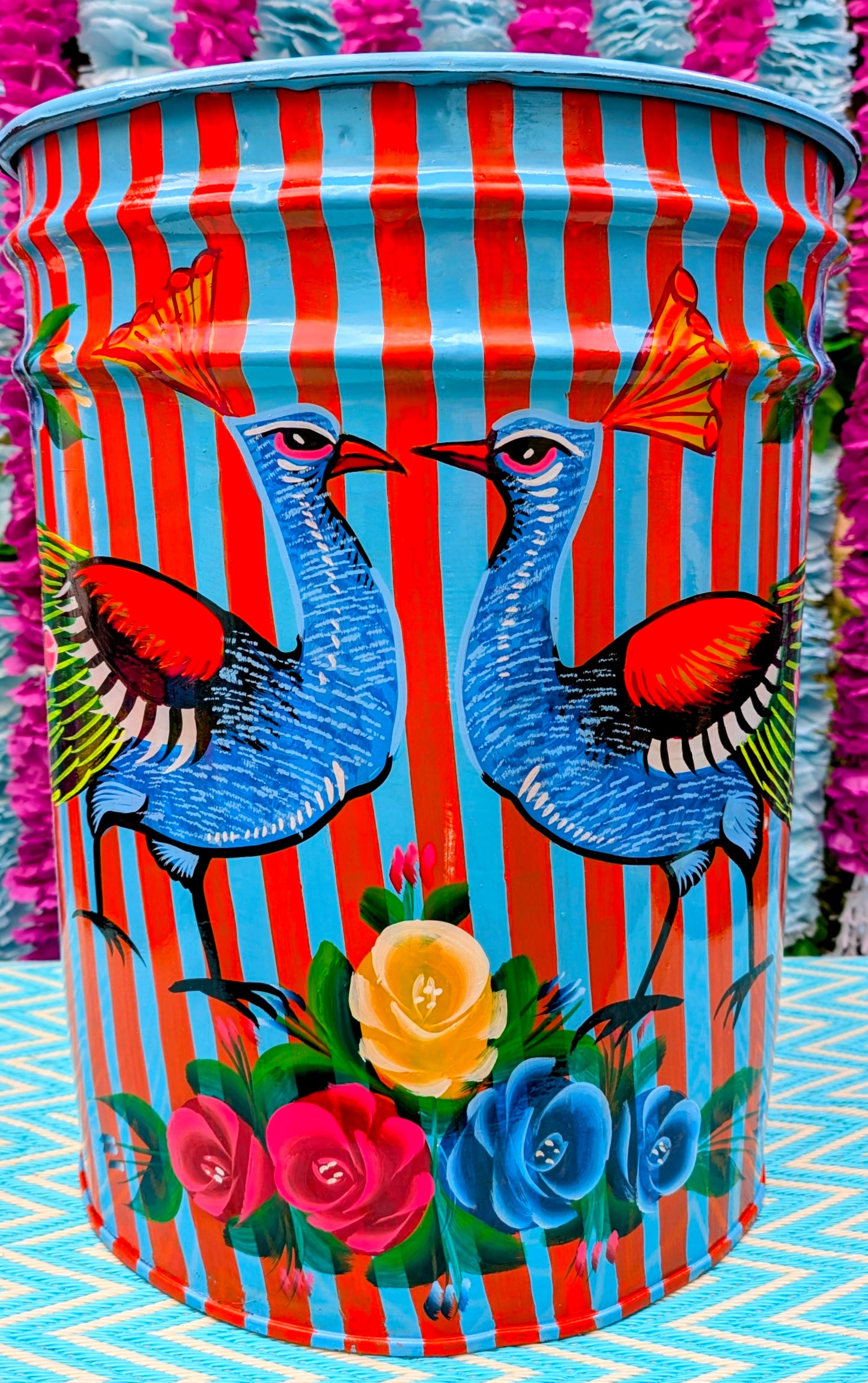 Recycled truck art barrels