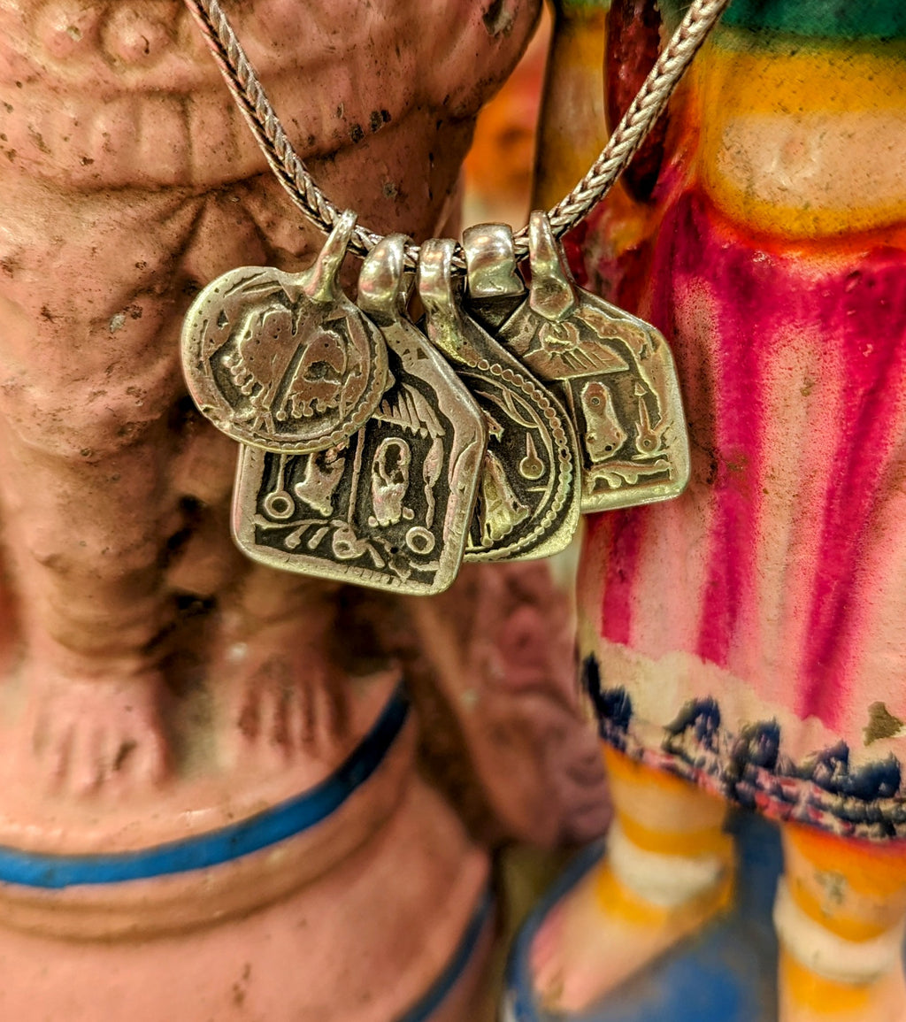Antique Indian god amulet pendants - Vishnus feet
