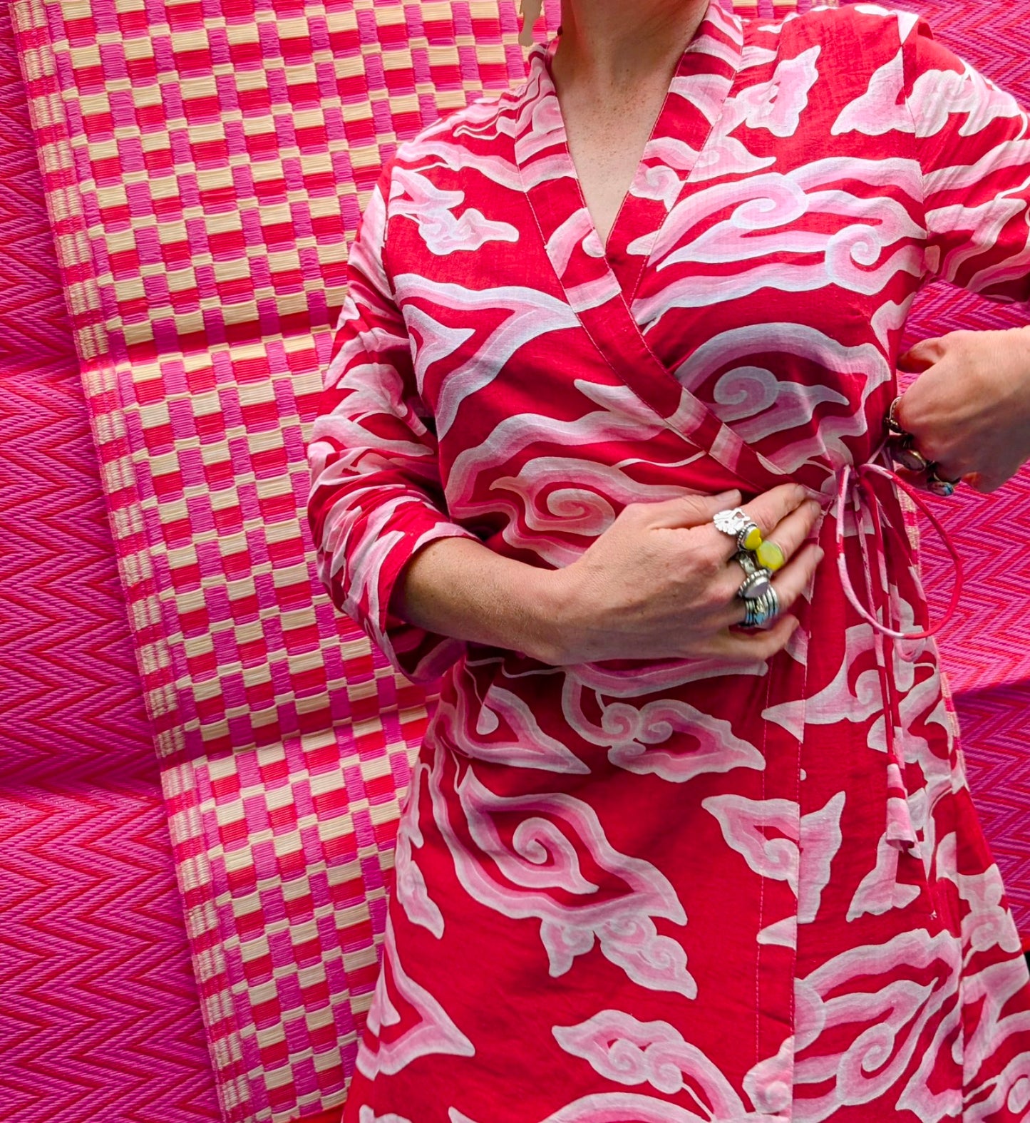 Cloud print wrap dress