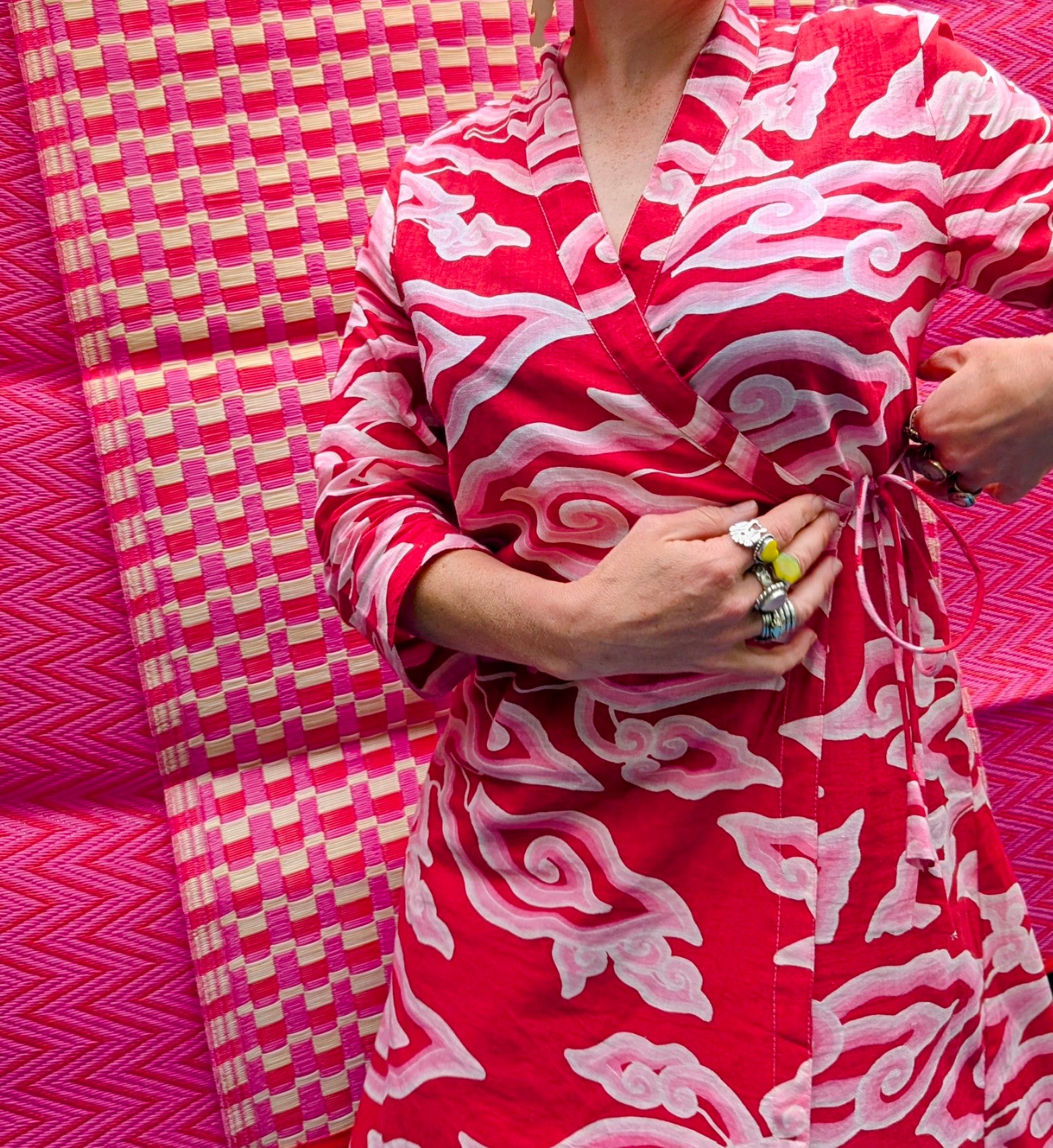 Cloud print wrap dress