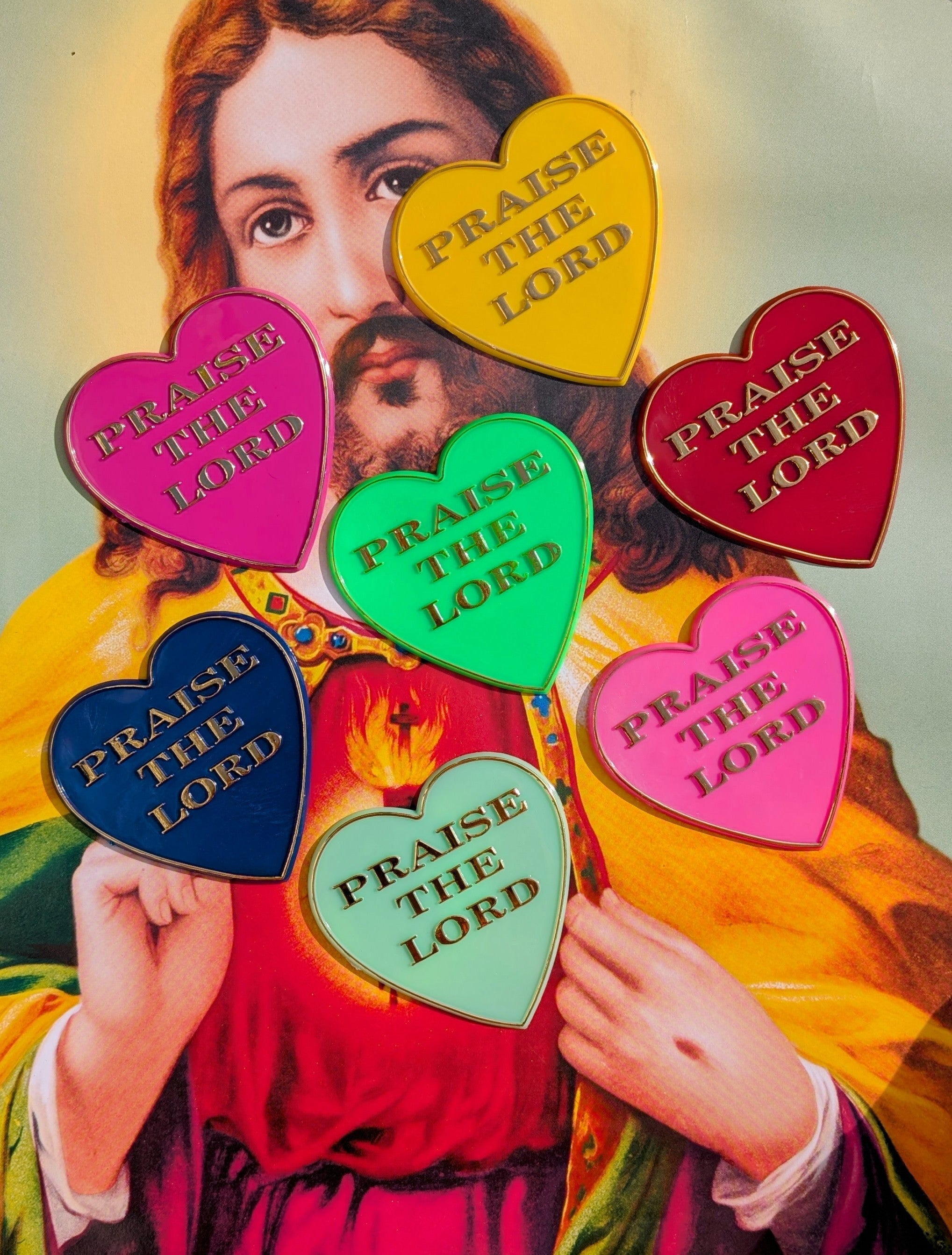 Holy Moly!!

A message from God in super kitsch bright or glow in the dark Plastique!!

Sticky pads on the reverse

 Religious kitsch
Praise the lord!
