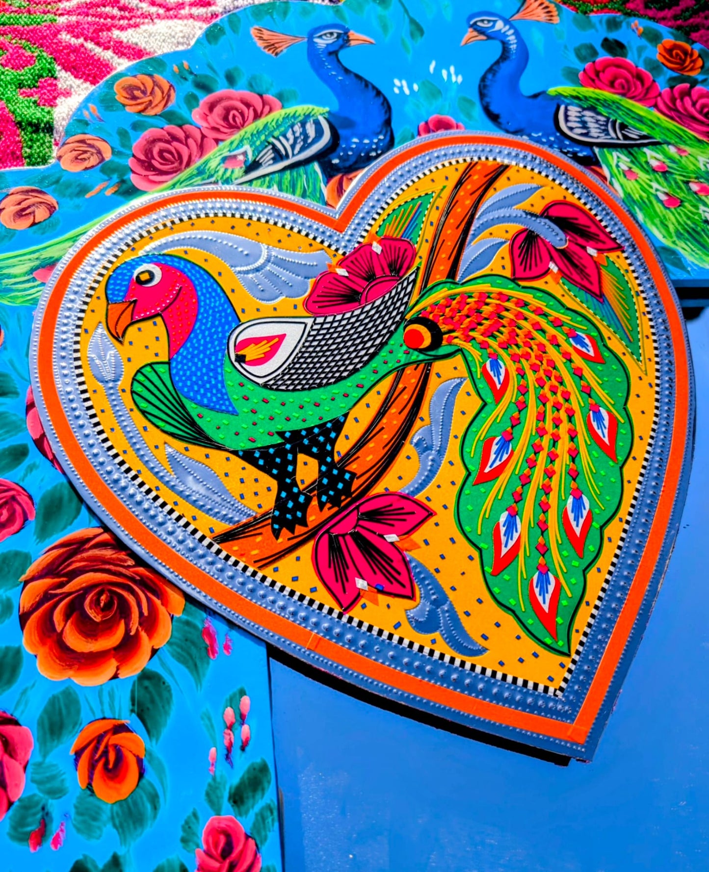 Peacock heart plaque