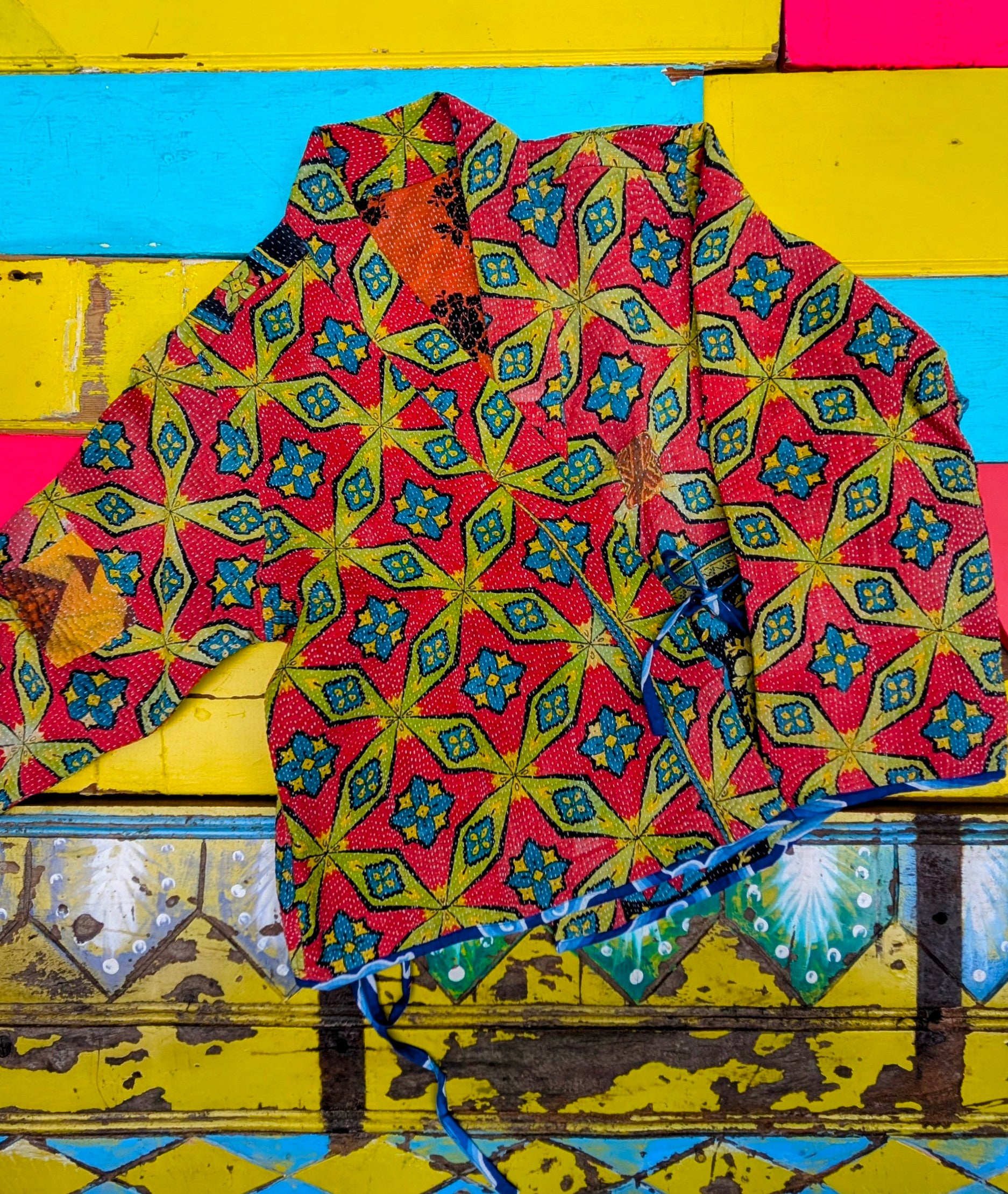 Graphic crop kantha jacket