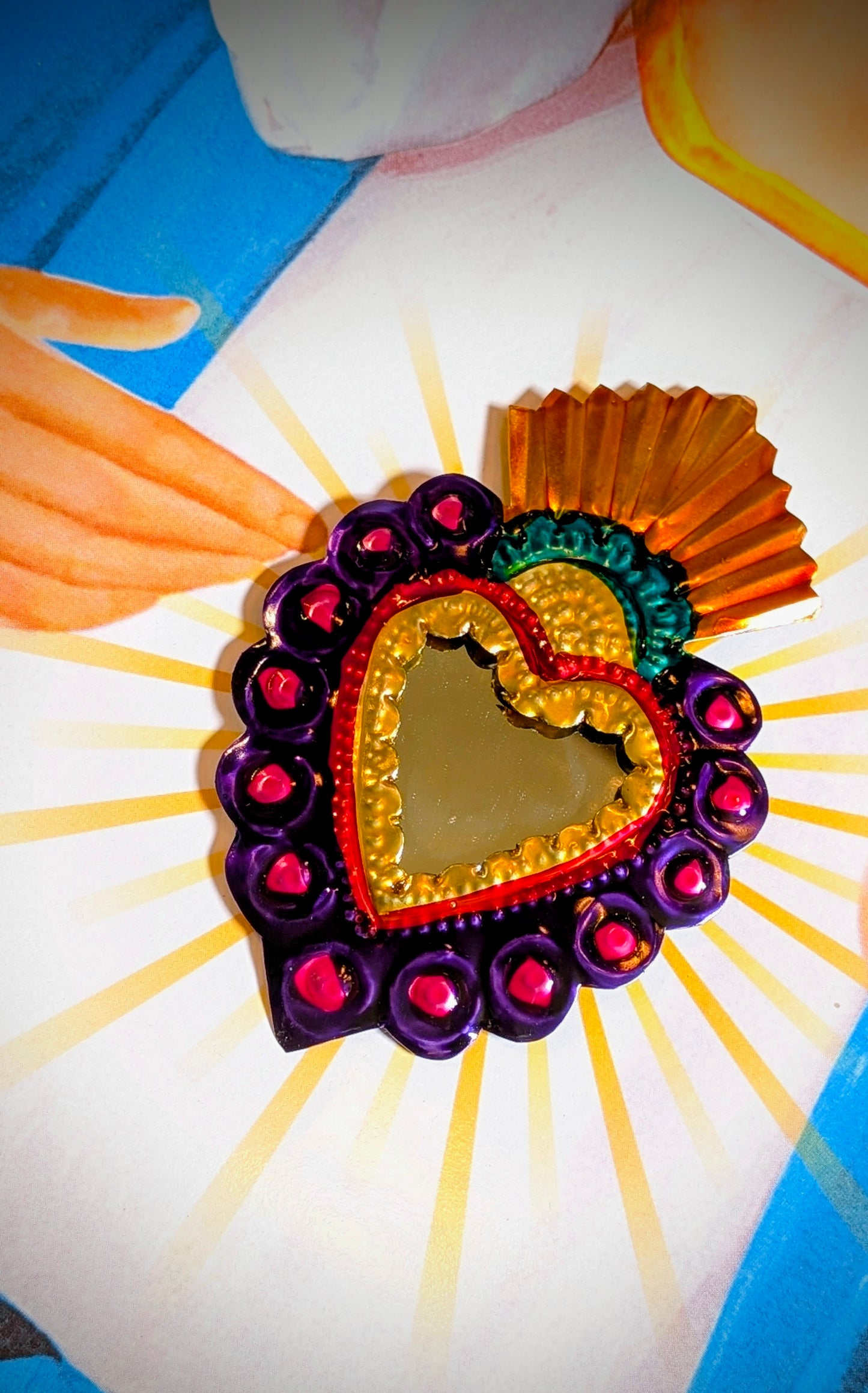 Colourful tin sacred heart mirrors