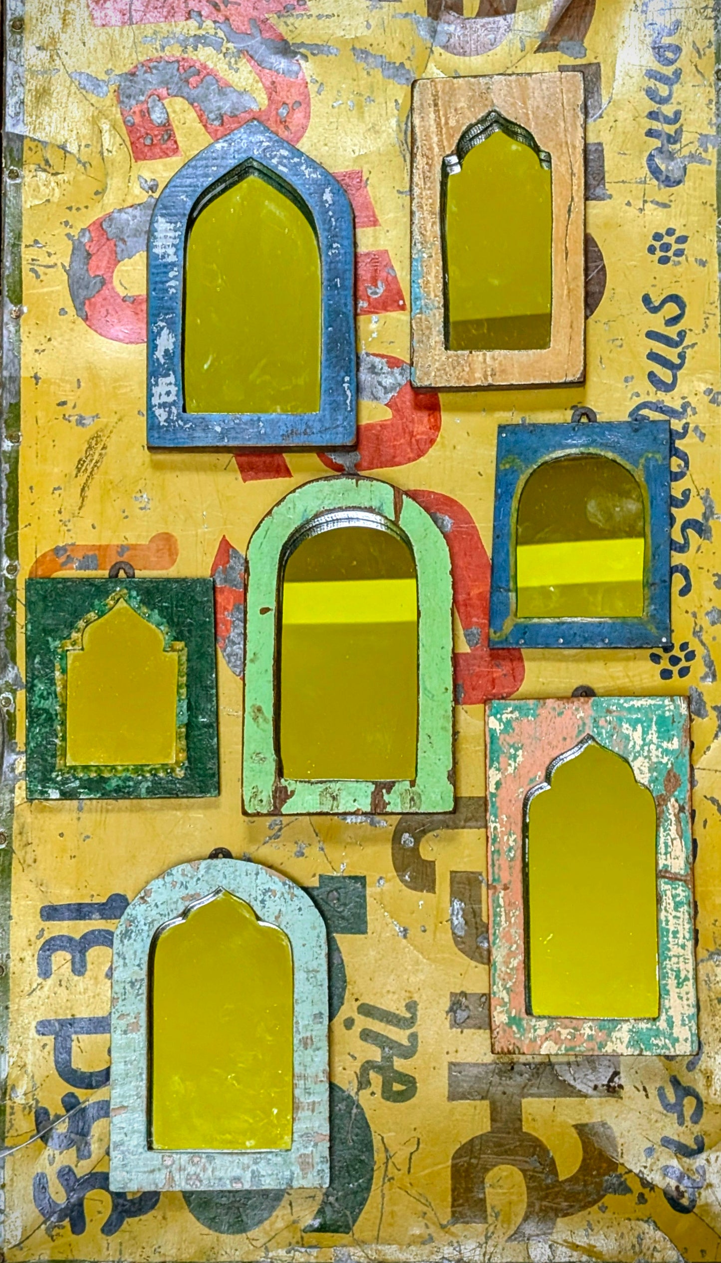 Gorgeously painterly reclaimed mirrors, made from old furniture and window frames, with all the chippy paint and knocks and a life lived!!

Some are wood, some are metal covered wood, and all have a hanger on the back.

Handmade in India.

Various sizes.

 

 

 
