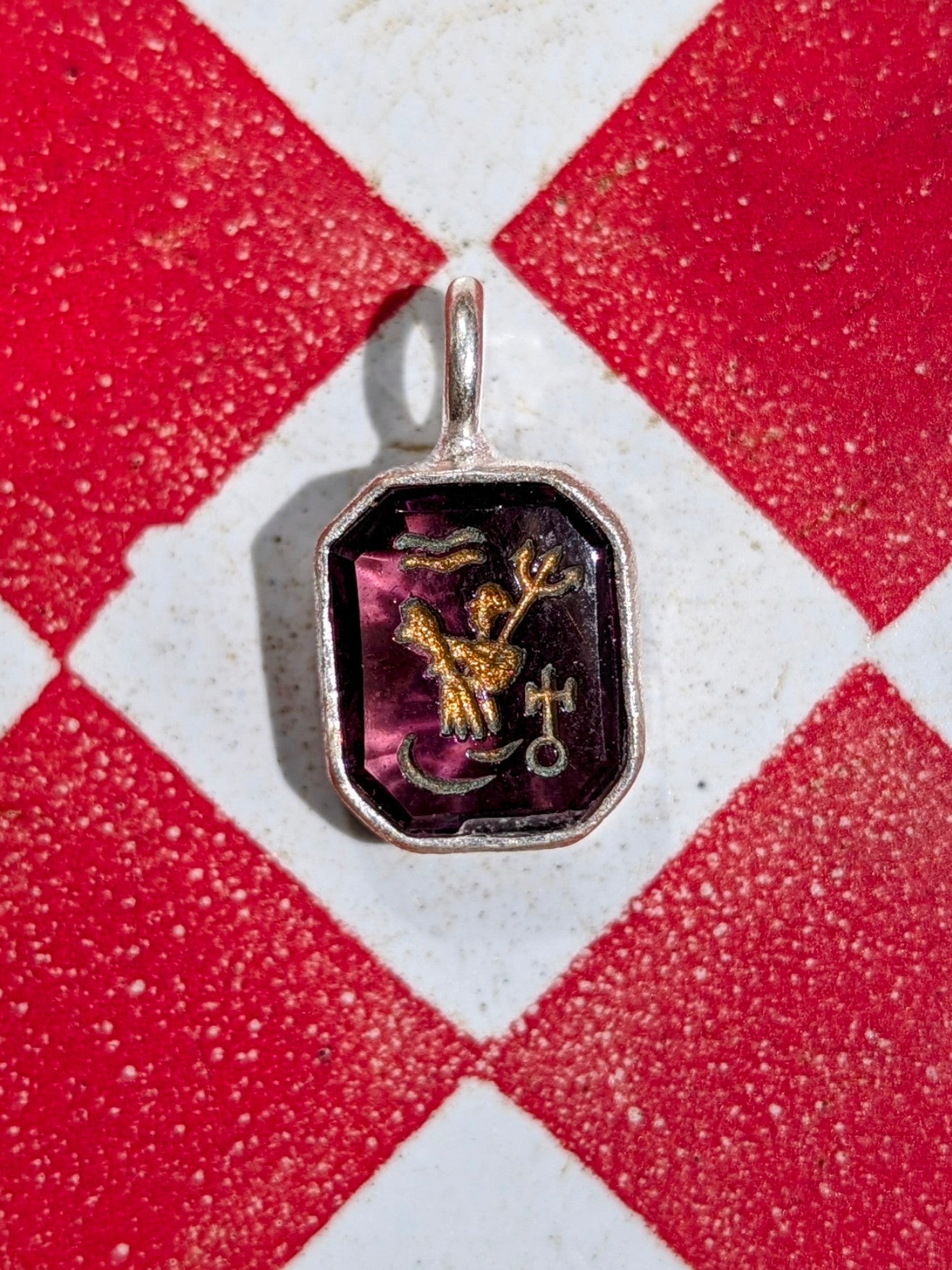 Glass intaglio zodiac pendants- silver