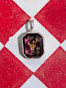 Glass intaglio zodiac pendants- silver