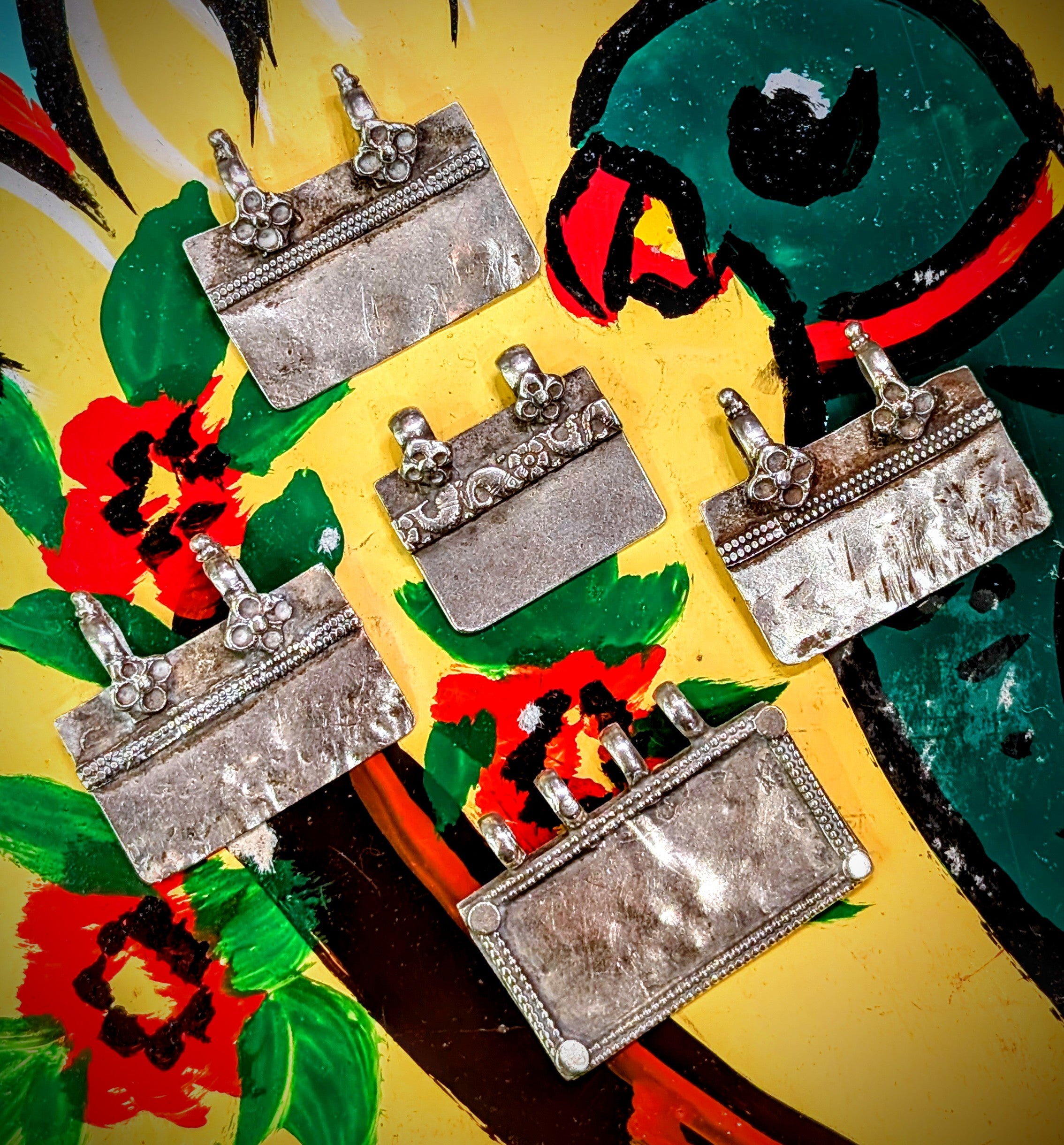 Antique silver geometric pendants