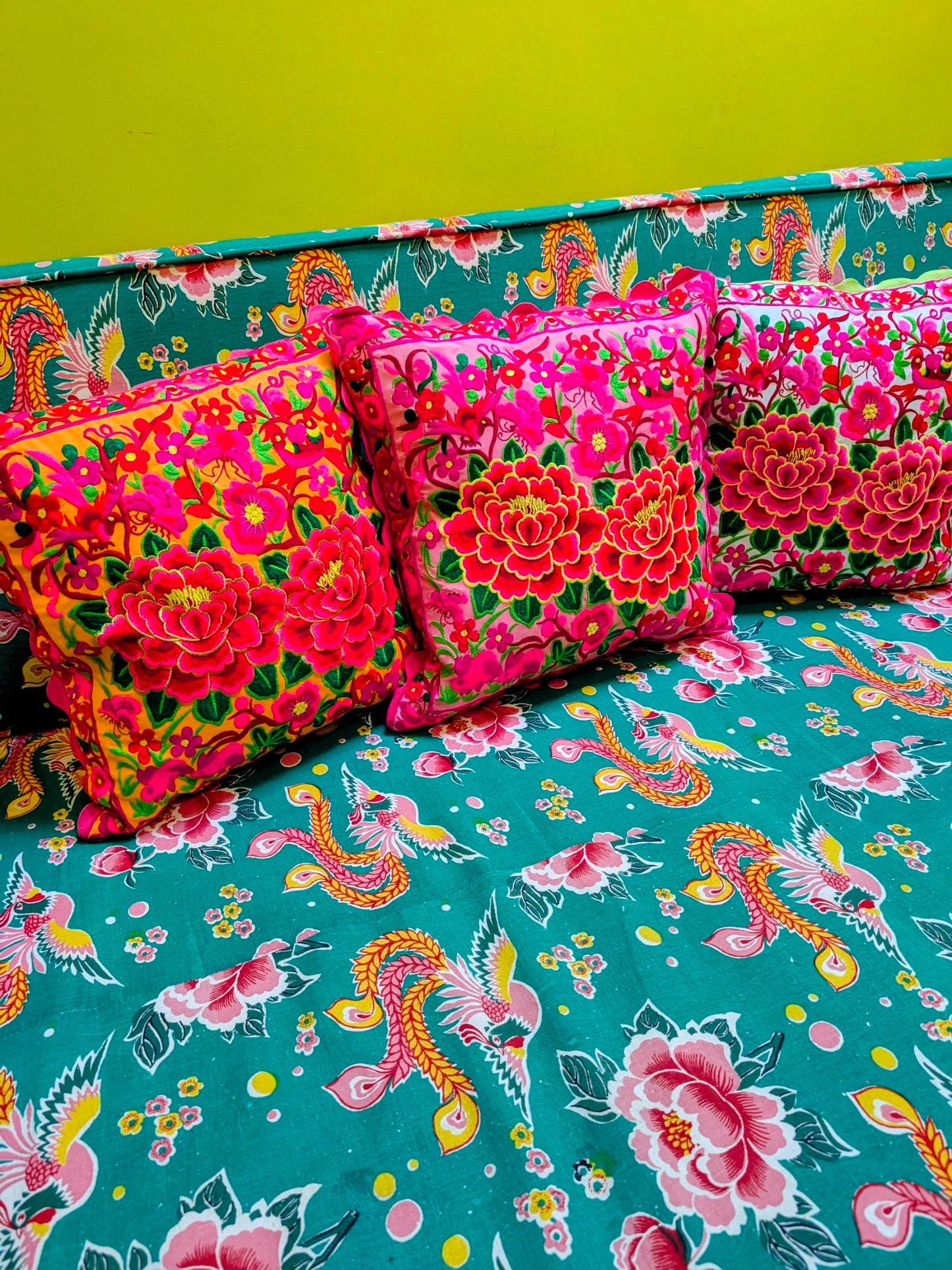 Chinese tribal embroidered double peony cushions