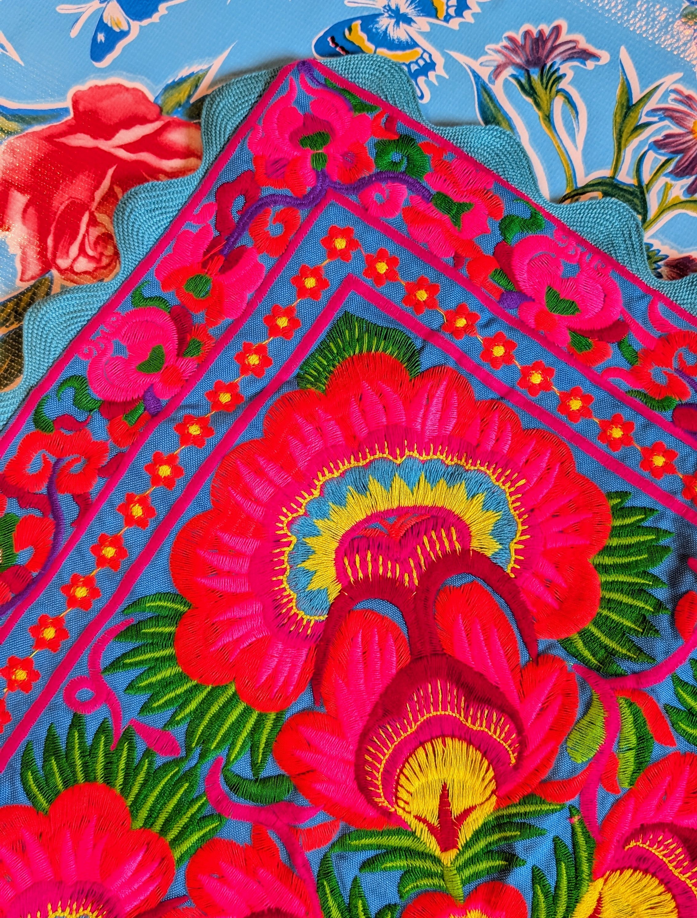 Chinese tribal embroidered peony cushions