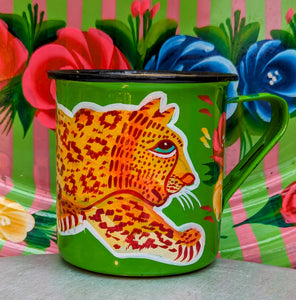 Painted truck art enamel mugs - greens