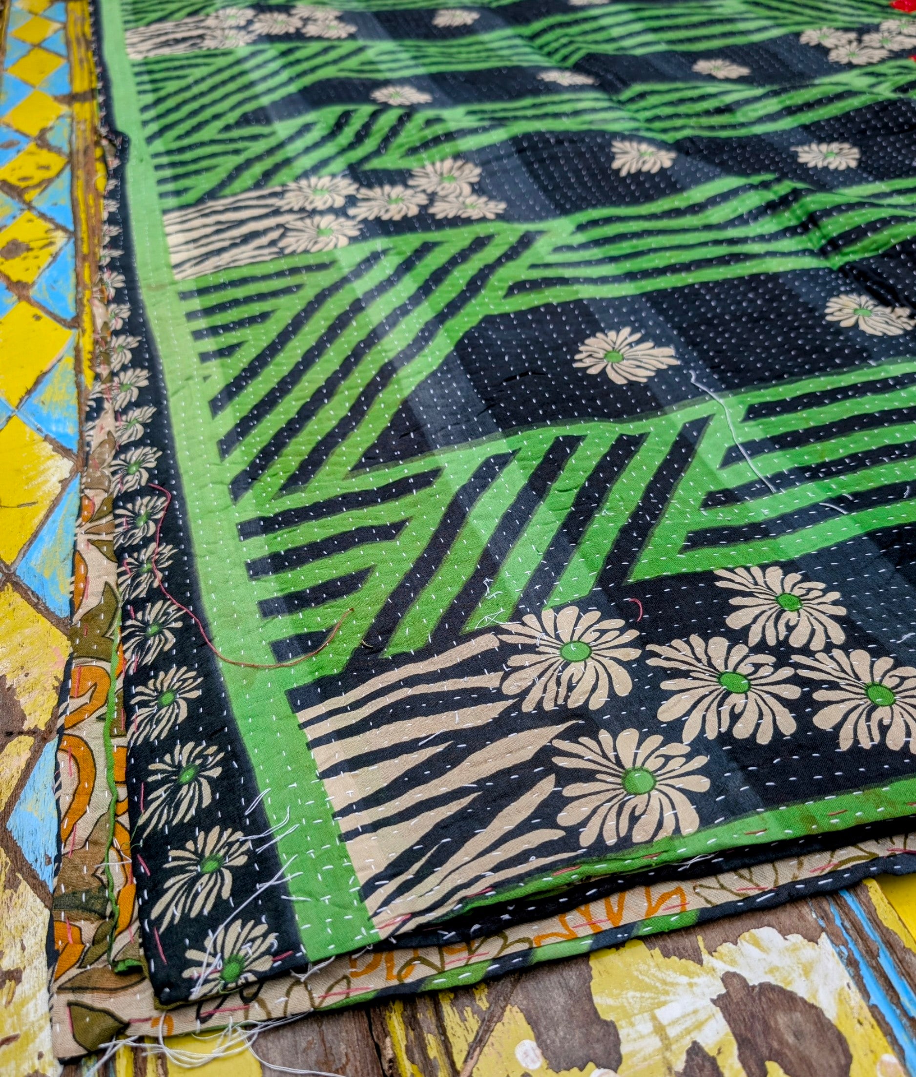 Floral graphic Kantha quilts - No 7