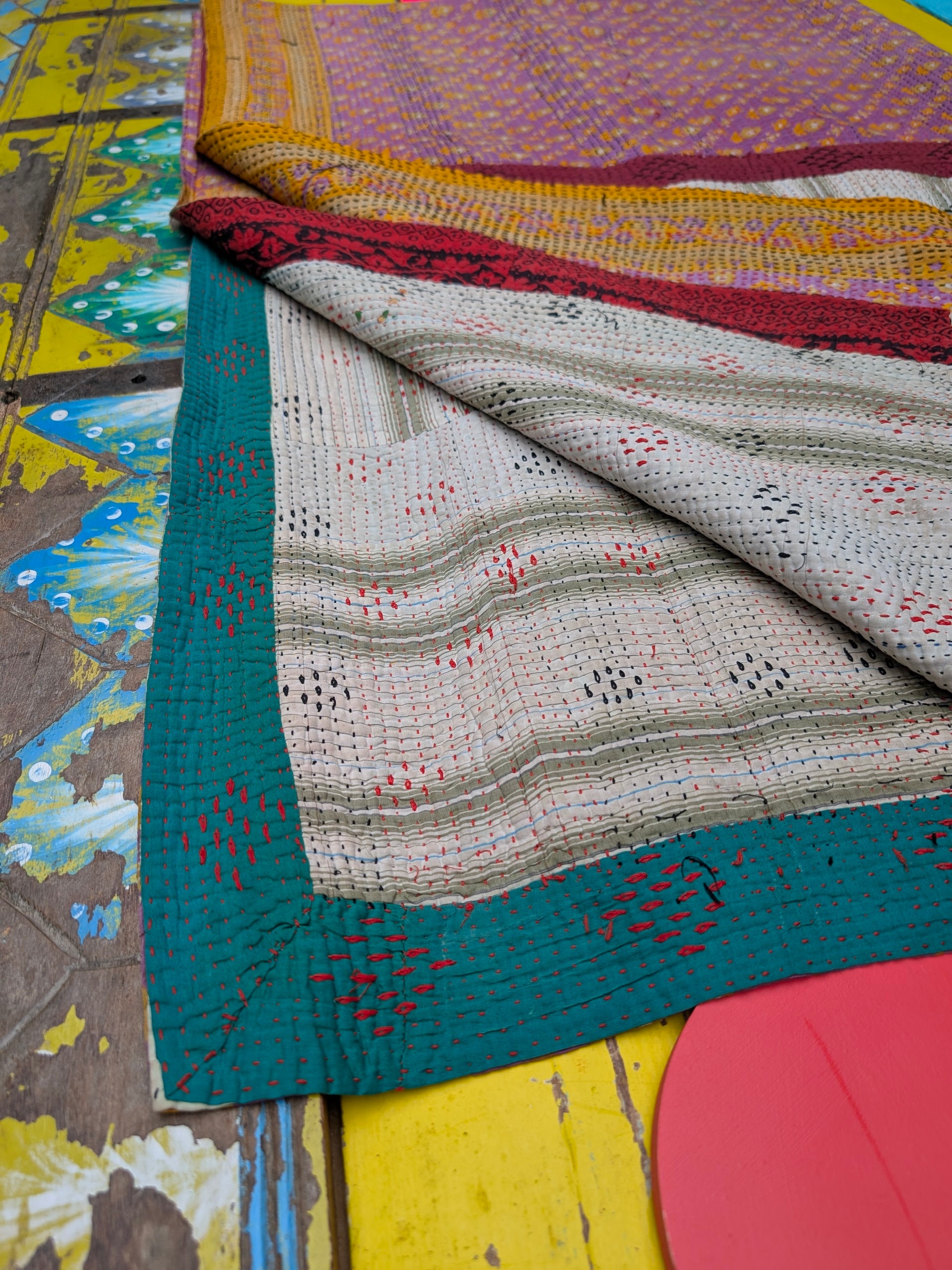 Floral graphic Kantha quilts - No 12