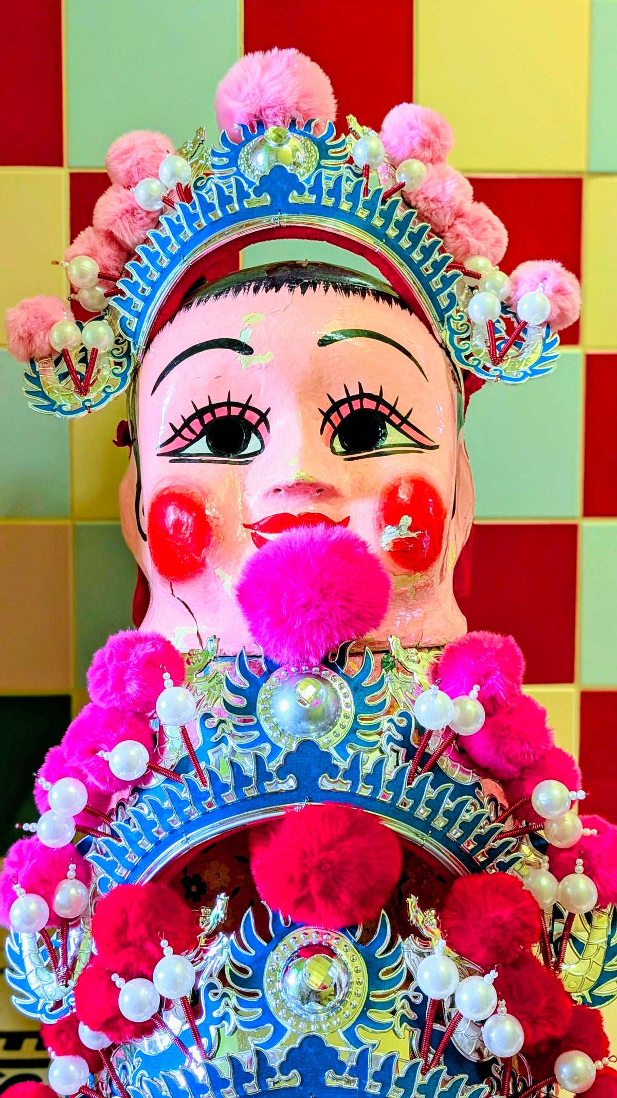 These fabulous creations are worn on the Chinese stage and are freaking fabulous!!

The pearls are on springs and shimmy when you move!

Wear them for parties, high days and holidays, or dress your statues and  top of your Christmas tree!

These are all one size but are adjustable so fit any size.

Made from pom poms,wire, beads and plastic.

 
