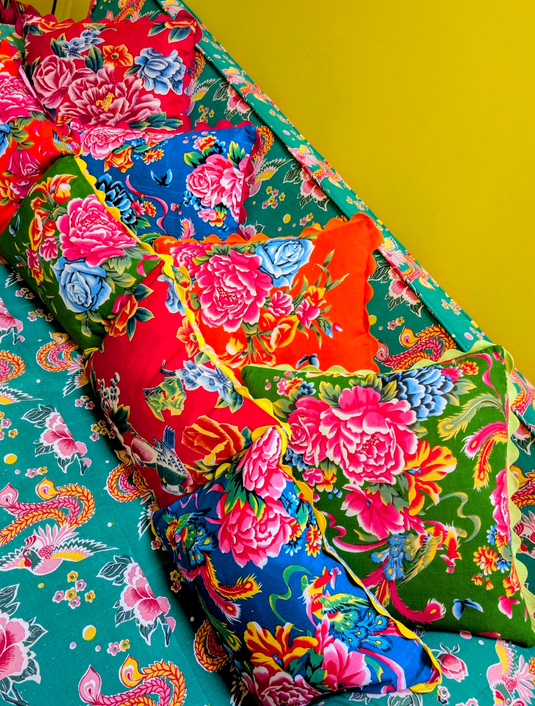 Shanghai peony and gingham cushions