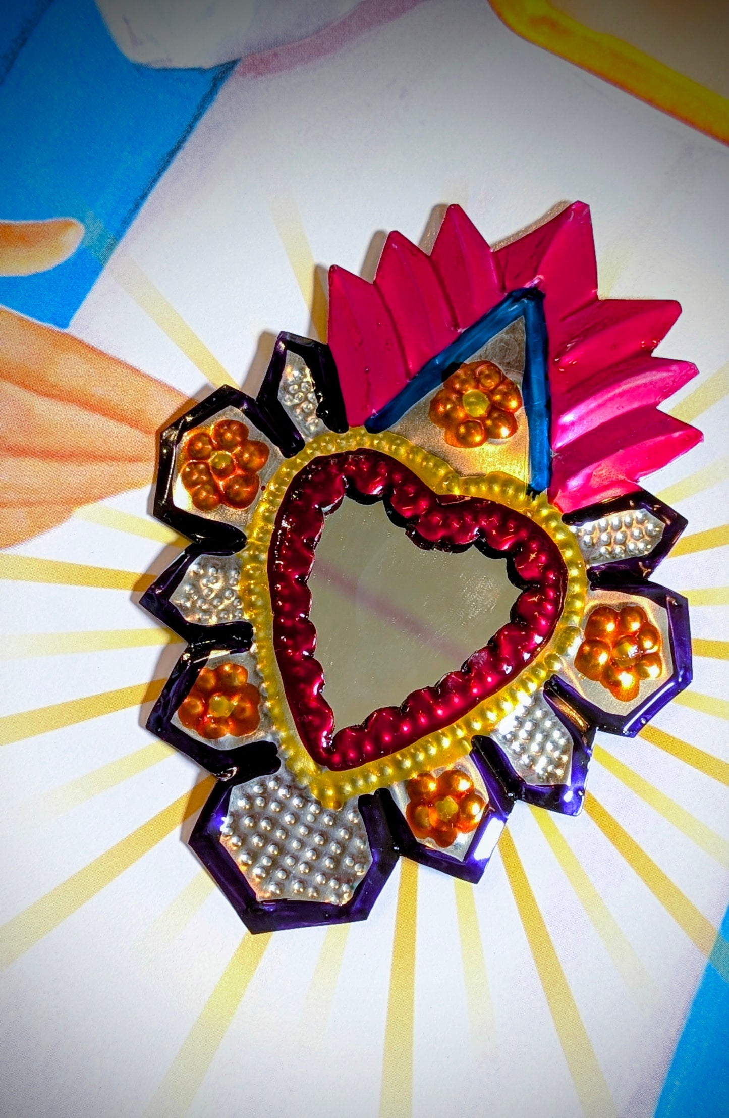 Colourful tin sacred heart mirrors