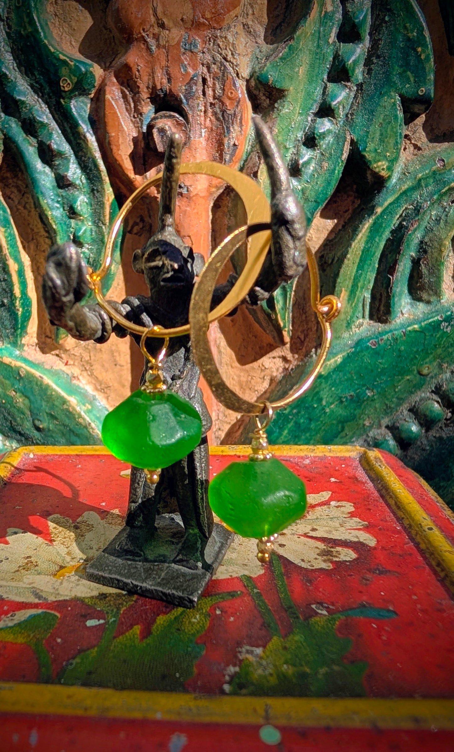 Bold gold trade beads hoops