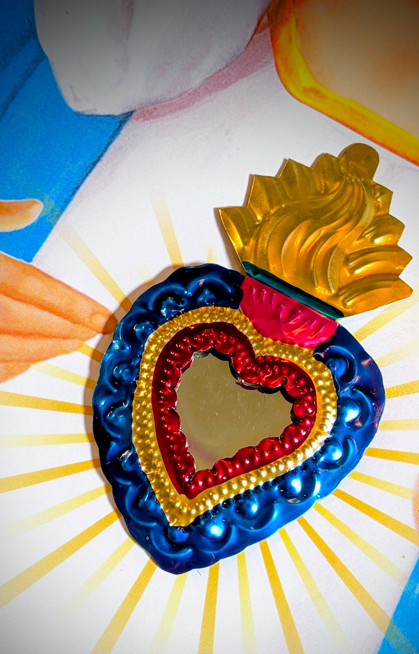 Colourful tin sacred heart mirrors