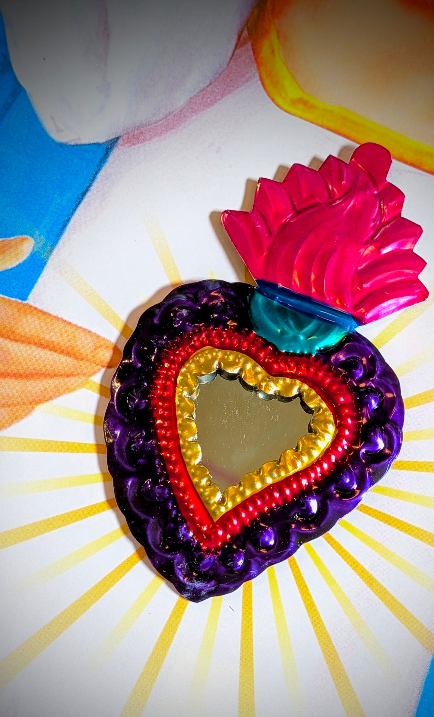 Colourful tin sacred heart mirrors