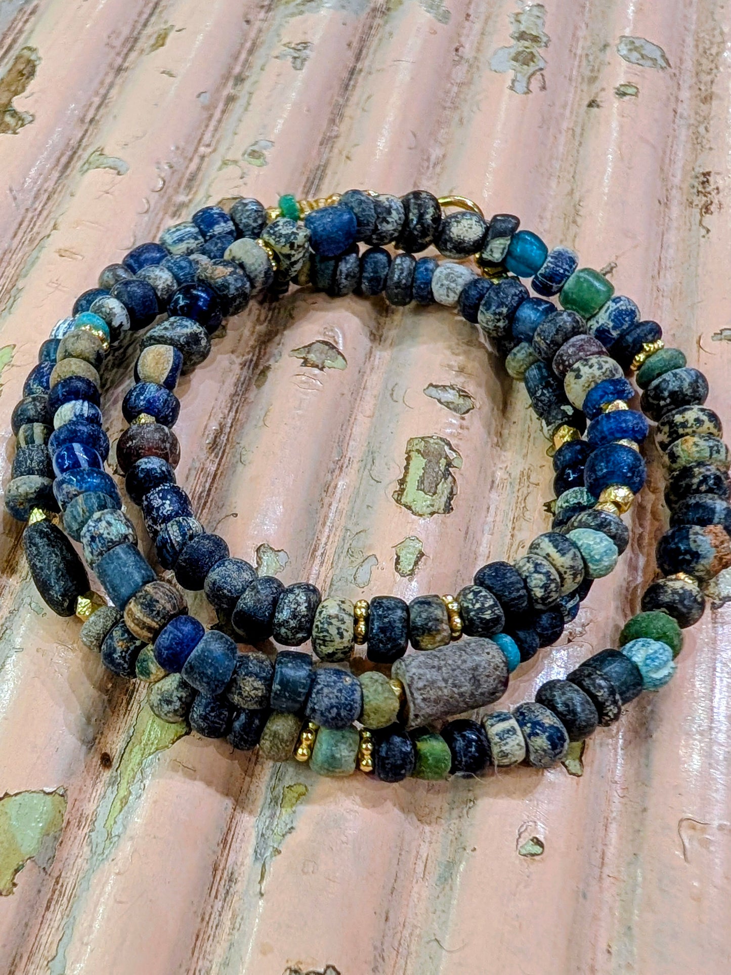 Antique excavated blue glass beads