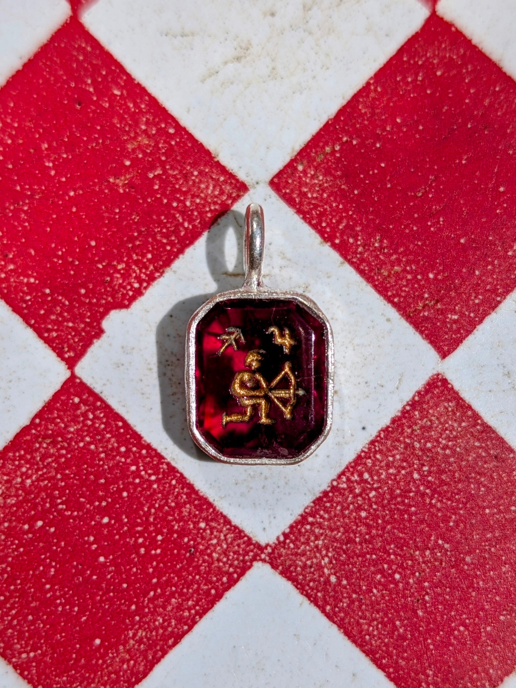 Glass intaglio zodiac pendants- silver
