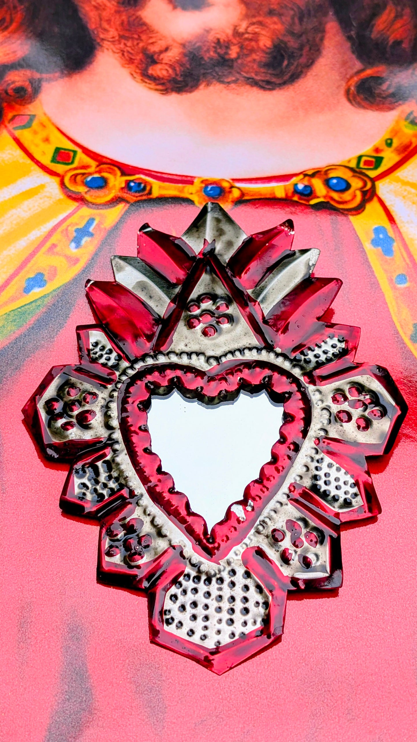 Red Sacred heart tin mirrors
