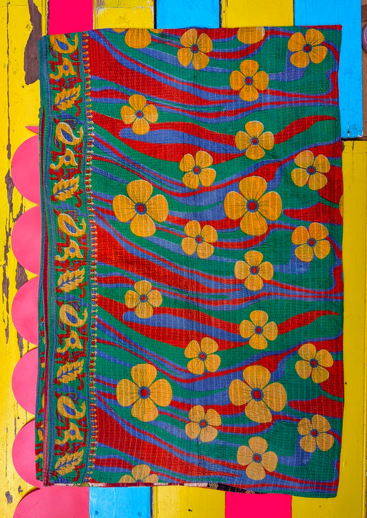 Floral graphic Kantha quilts - No 6