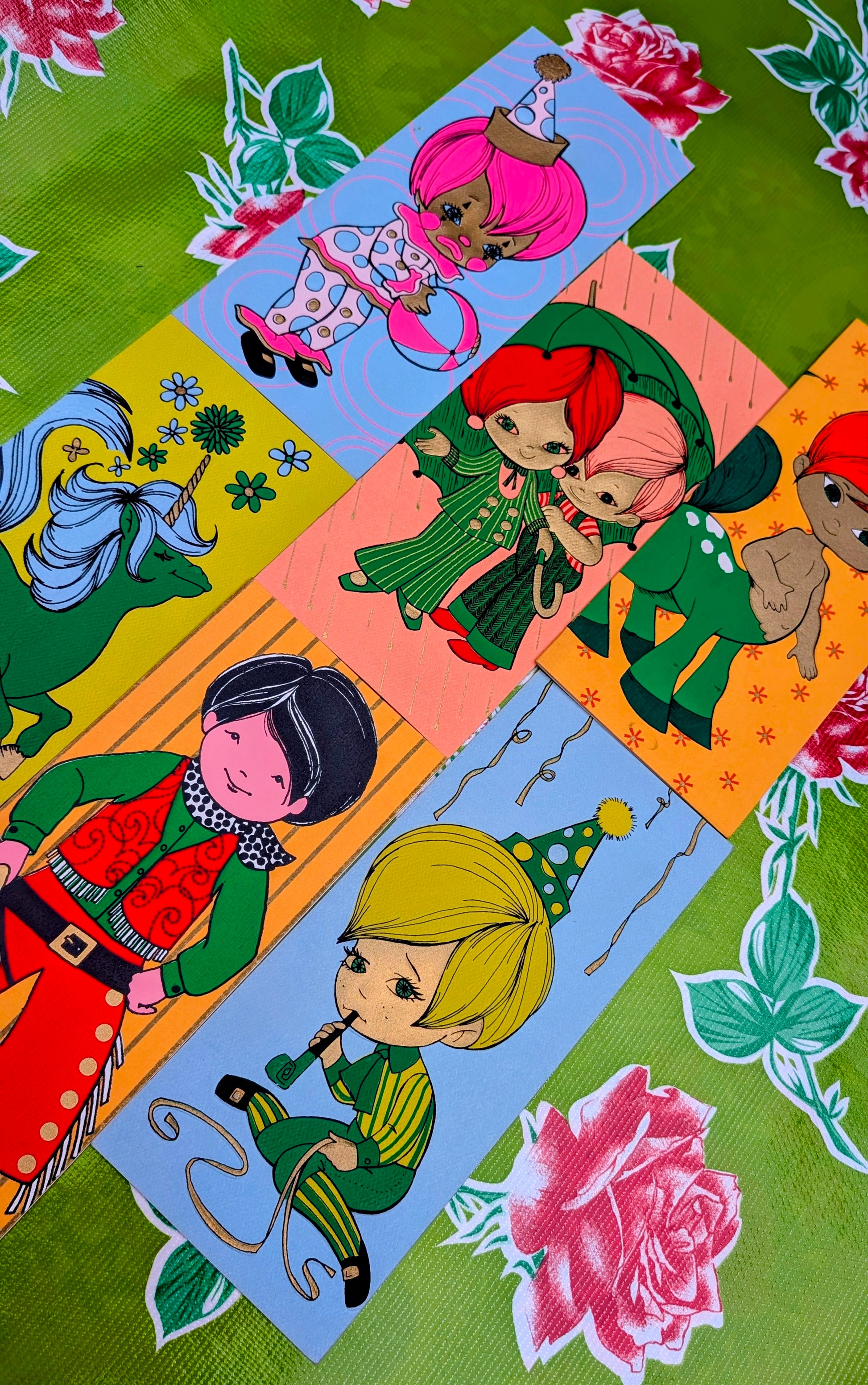 Original 1970s greetings cards with the BEST illustrations and really lovely tactile card and printing, and very vintage greetings inside-just fabulous!!

We think these will end up being framed by whoever is lucky enough to receive them!!

24 x 10cm

Original vintage.

 